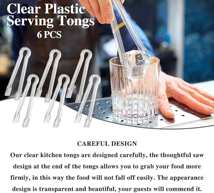 Clear Kitchen Tongs, 6 Pcs Buffet Plastic Disposable Tongs for Serving Food, Ice, Salad, Barbecue, Cookies (6.3"/16cm*0.82"/2.1cm, Weighs 0.05Ib/0.02Kg) - Image 7