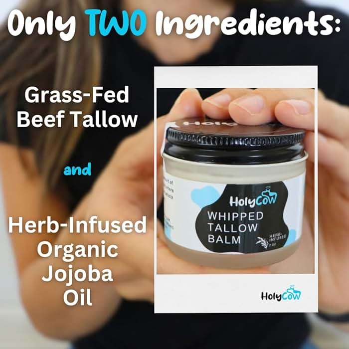 HolyCow 100% Grass Fed Beef Tallow For Skin - Whipped Tallow Balm with Organic Jojoba Oil (Unscented/Herb-Infused), Grass Fed Beef Tallow Face Moisturizer for Eczema, Baby, Lip Balm - Image 2