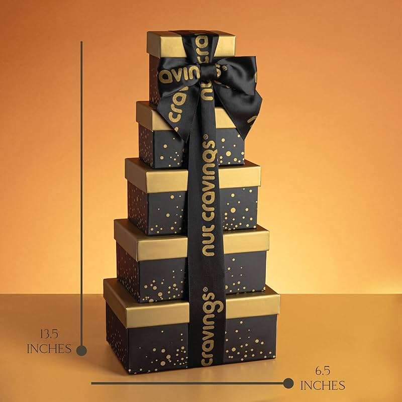 NUT CRAVINGS - Fathers Day Treats, Gift For Dad, Dried Fruit & Mixed Nuts Gift Basket, Black Tower + Ribbon (8 Assortments) Food Arrangement, Healthy Snack Care Package, Kosher - Image 3