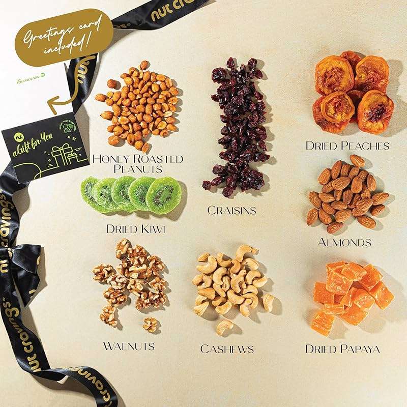 NUT CRAVINGS - Fathers Day Treats, Gift For Dad, Dried Fruit & Mixed Nuts Gift Basket, Black Tower + Ribbon (8 Assortments) Food Arrangement, Healthy Snack Care Package, Kosher - Image 8