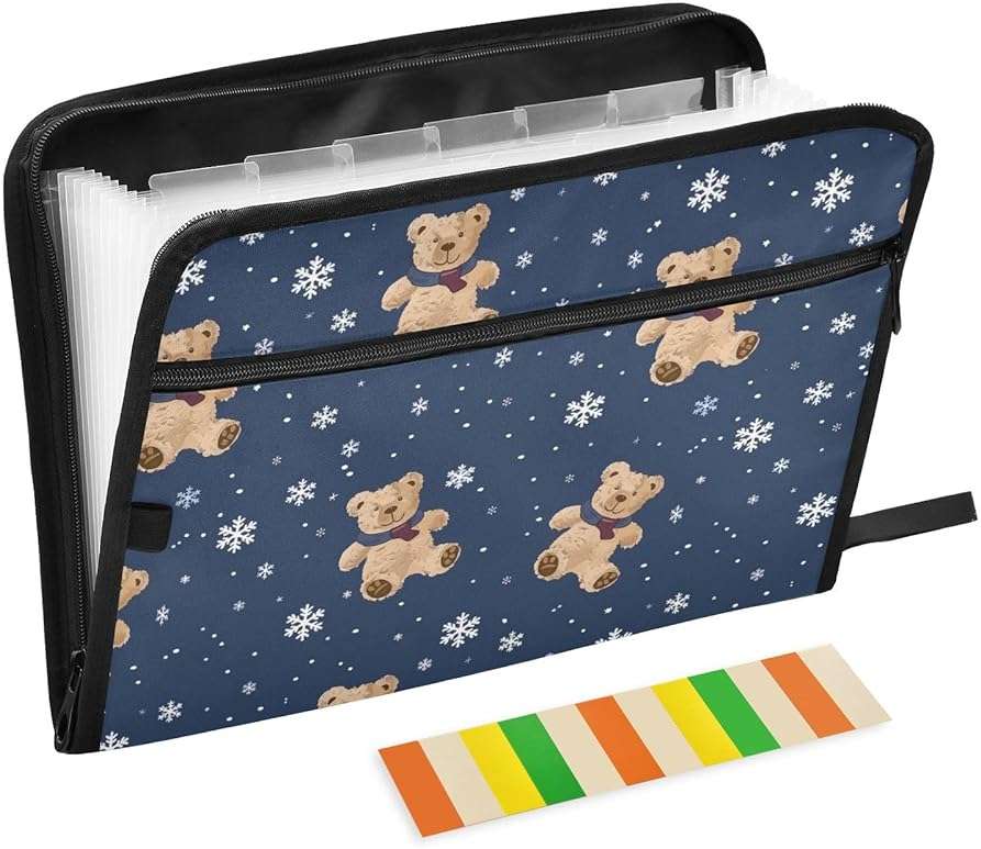 Toy Bears Theme Expanding File Folder with Sticky Labels, 13 Pockets Accordion File Folder Document Organizer with Zipper Closure - Image 1