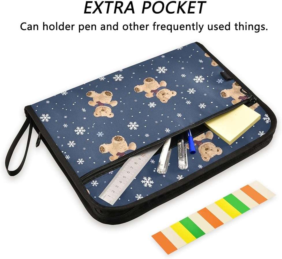 Toy Bears Theme Expanding File Folder with Sticky Labels, 13 Pockets Accordion File Folder Document Organizer with Zipper Closure - Image 2