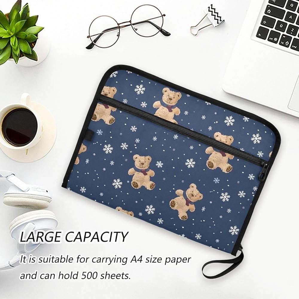 Toy Bears Theme Expanding File Folder with Sticky Labels, 13 Pockets Accordion File Folder Document Organizer with Zipper Closure - Image 6