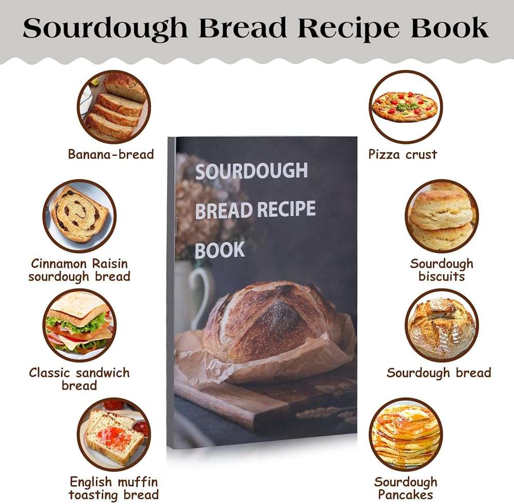 Sourdough Starter Kit,34oz Sourdough Starter Jar Glass with Sourdough Recipes Cookbook.Sourdough Bread Baking Supplies with Thermometer,Natural Wooden Lid, Anti-slip Mat,Sourdough Jar scraper (2 pack) - Image 2