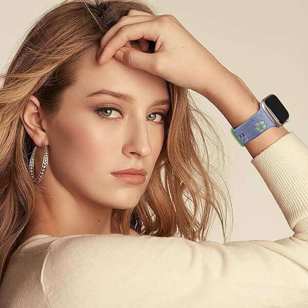 Floral Engraved Band Compatible with Apple Watch Band Women 40mm 38mm 41mm 42mm 44mm 45mm 46mm 49mm, Soft Silicone Two-Tone Flower Sport Strap for iWatch Series 10 9 8 7 6 5 4 3 2 1 SE Ultra - Image 4