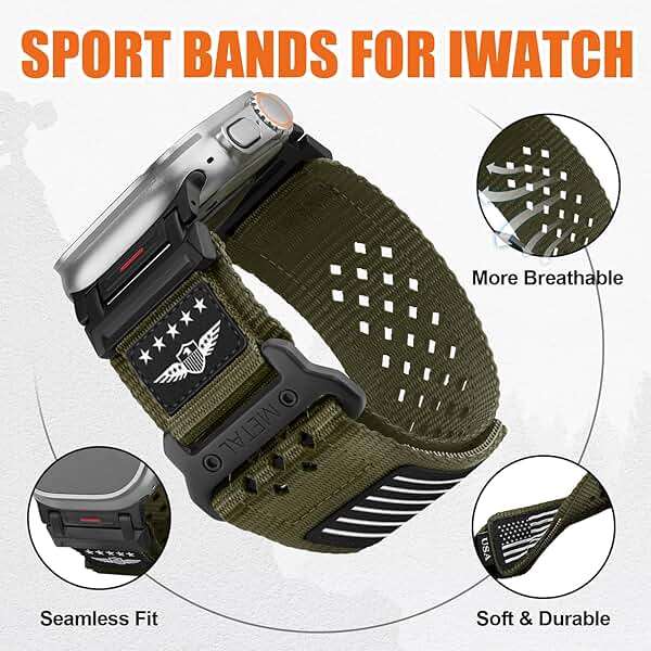 Rugged Nylon Band for Apple Watch Ultra 3/2/1 Series 11 10 9 8 7 6 5 4 SE/3/2/1 for Men,Breathable Stars-Stripes Flag Wristband Workout Athletic Strap for iWatch Ultra Bands 49mm 46mm 45mm 44mm 42mm - Image 4
