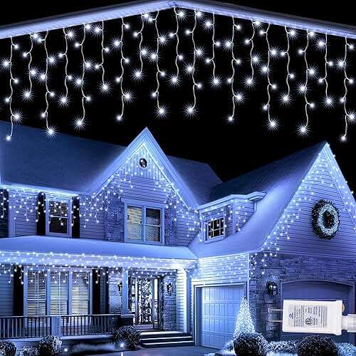Lomotech Christmas Icicle Lights - 32Ft 8 Modes Waterproof Christmas Lights Connectable with Timer for Holiday, Wedding Party, Eaves, Christmas Decorations (White) - Image 1