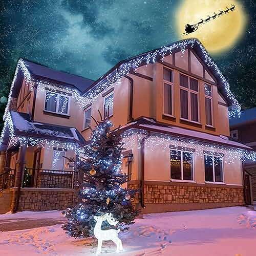 Lomotech Christmas Icicle Lights - 32Ft 8 Modes Waterproof Christmas Lights Connectable with Timer for Holiday, Wedding Party, Eaves, Christmas Decorations (White) - Image 4