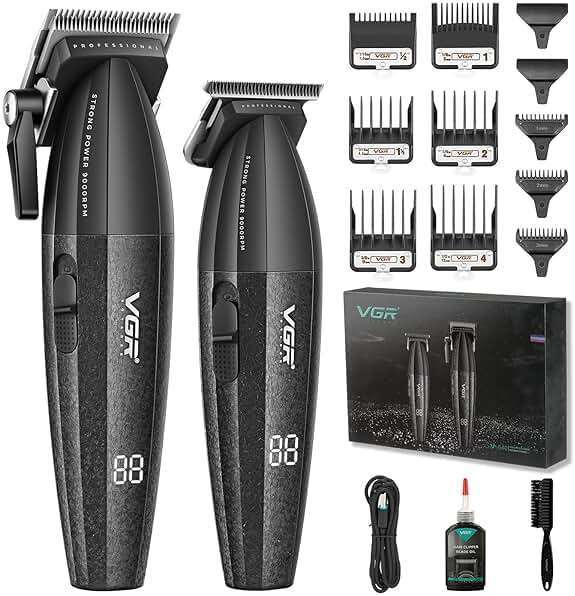 VGR 640 Professional Hair Clippers for Men, 9000RPM Cordless Barber Clippers and Trimmers Set, Zero Gap T-Blade Hair Cutting Kit, DLC Coated Ceramic Blade Barber Kit with LED Display(Black) - Image 1