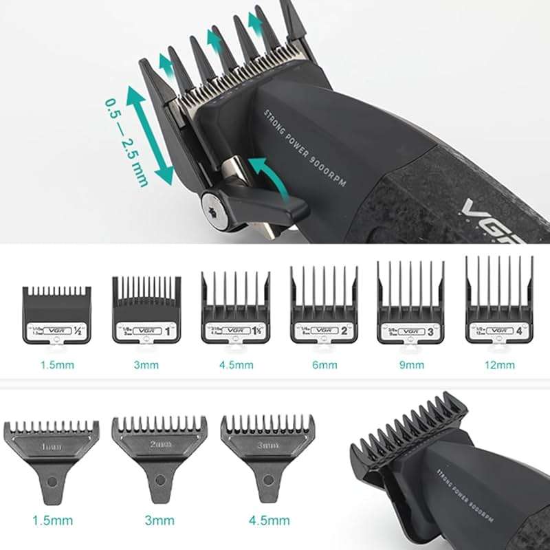 VGR 640 Professional Hair Clippers for Men, 9000RPM Cordless Barber Clippers and Trimmers Set, Zero Gap T-Blade Hair Cutting Kit, DLC Coated Ceramic Blade Barber Kit with LED Display(Black) - Image 4