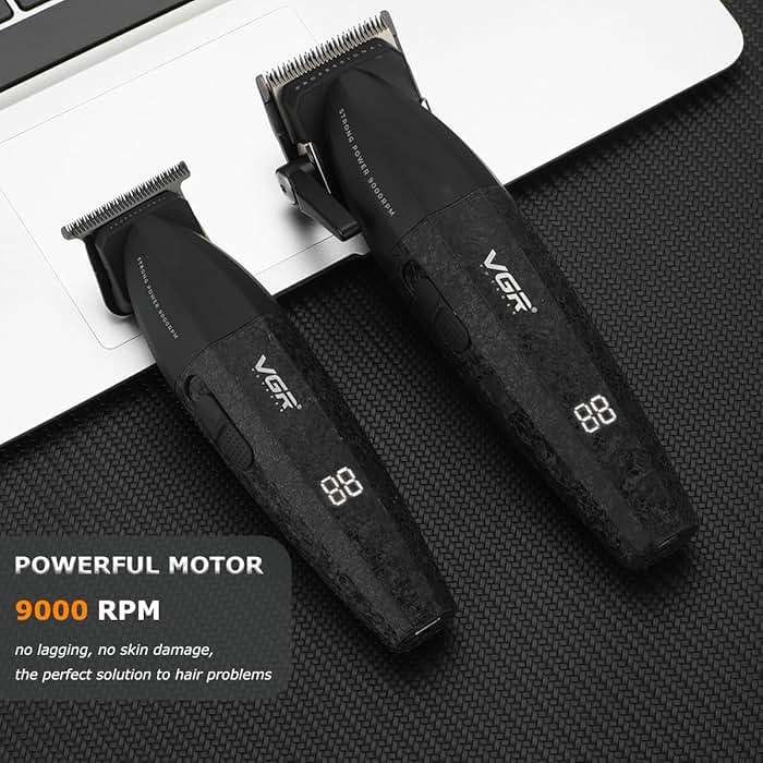VGR 640 Professional Hair Clippers for Men, 9000RPM Cordless Barber Clippers and Trimmers Set, Zero Gap T-Blade Hair Cutting Kit, DLC Coated Ceramic Blade Barber Kit with LED Display(Black) - Image 6