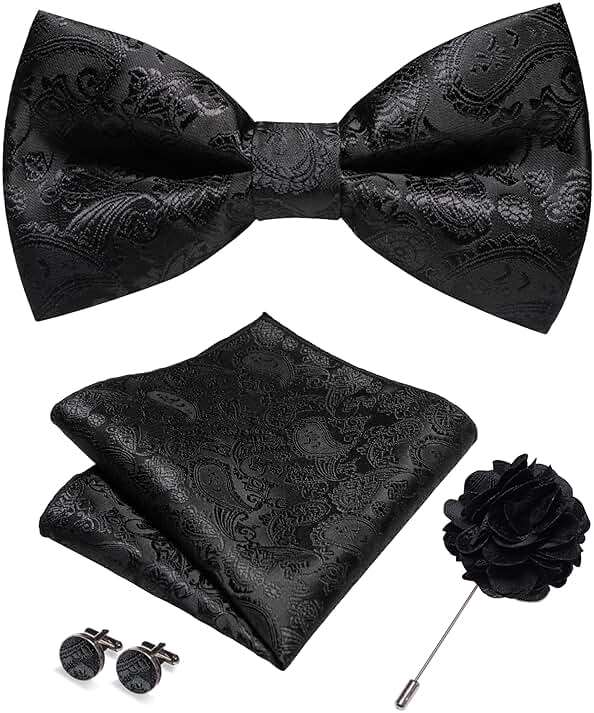 JEMYGINS Paisley Pre-tied Bow Tie and Pocket Square Cufflinks Lapel Pin Sets for Men 4PCS - Image 1
