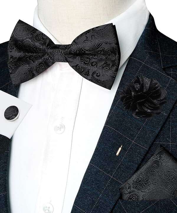 JEMYGINS Paisley Pre-tied Bow Tie and Pocket Square Cufflinks Lapel Pin Sets for Men 4PCS - Image 2