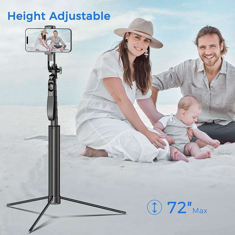 Selfie Stick Travel Tripod for Cell Phone with Remote Control and Phone Holder, Extendable Selfie Stick for iPhone, iPhone Tripod for Video Recording, 72 Inch, Black - Image 3