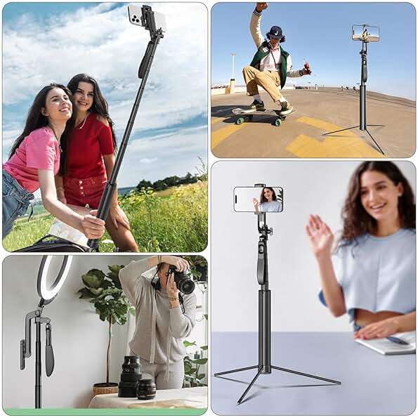 Selfie Stick Travel Tripod for Cell Phone with Remote Control and Phone Holder, Extendable Selfie Stick for iPhone, iPhone Tripod for Video Recording, 72 Inch, Black - Image 7