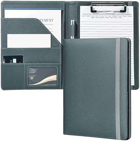 Mymazn Junior Padfolio Portfolio Folder, Small A5 Clipboard with Cover for 5'' x 8'' Writing Pad Notepad Holder for Business Office Men Women (Grey Green) - Image 1