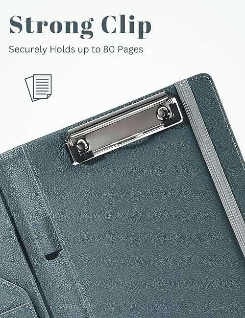 Mymazn Junior Padfolio Portfolio Folder, Small A5 Clipboard with Cover for 5'' x 8'' Writing Pad Notepad Holder for Business Office Men Women (Grey Green) - Image 6