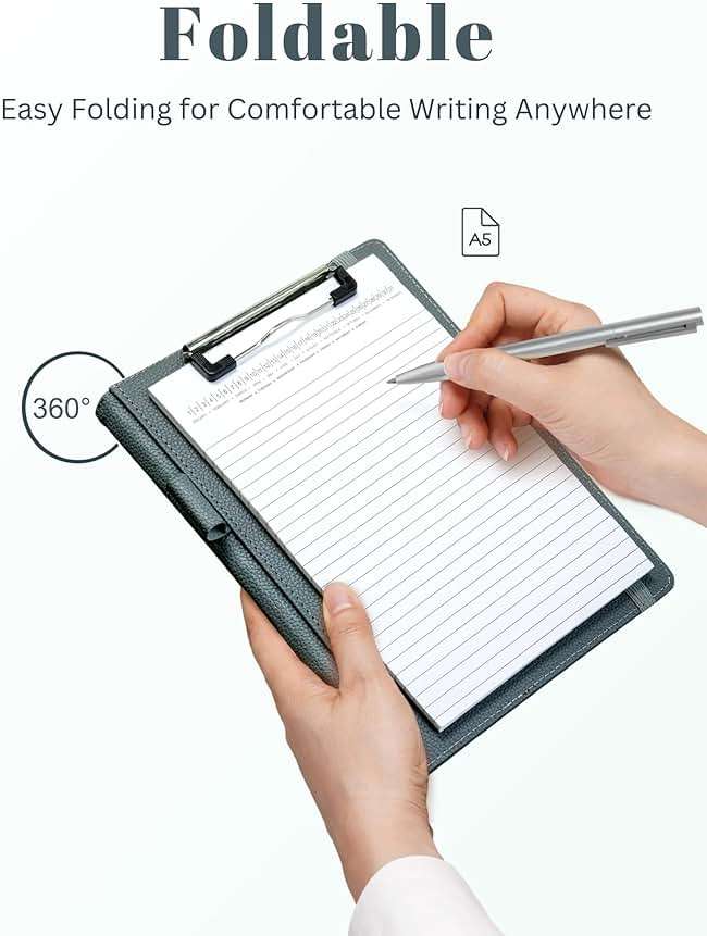 Mymazn Junior Padfolio Portfolio Folder, Small A5 Clipboard with Cover for 5'' x 8'' Writing Pad Notepad Holder for Business Office Men Women (Grey Green) - Image 7