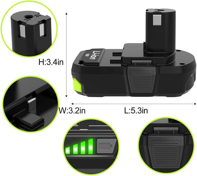 Nicetoro 2packs 18V 3.0Ah Battery Replacement for Ryobi 18V Battery P103 P104 Compatible with Ryobi 18V Cordless Power Tools PCL525B PCL515B - Image 6