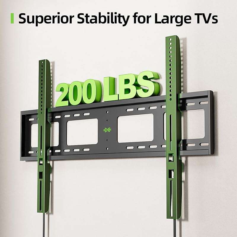 USX MOUNT Heavy Duty Fixed TV Wall Mount for 65-100 inch Flat TVs, Max Load 200 Lbs, Low Profile Bracket Fits 16" 18" 24" 32 inch Stud Spacing, Max VESA 800x600mm for Most 65 75 85 86 90 98 100 TVs - Image 2