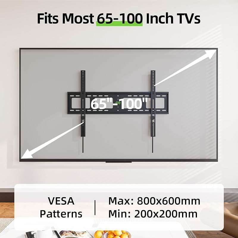 USX MOUNT Heavy Duty Fixed TV Wall Mount for 65-100 inch Flat TVs, Max Load 200 Lbs, Low Profile Bracket Fits 16" 18" 24" 32 inch Stud Spacing, Max VESA 800x600mm for Most 65 75 85 86 90 98 100 TVs - Image 4