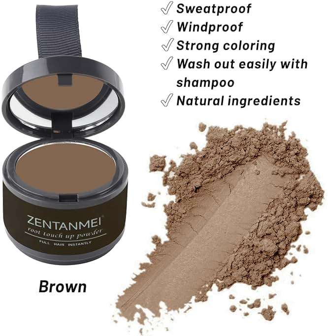 ZENTANMEI Root Touch Up Hairline Powder for Women & Men, Gray Hair Cover Up, Hairline Shadow Powder Sweatproof & Windproof, 0.14 oz Root Cover Up for Thinning Hair (Brown) - Image 6
