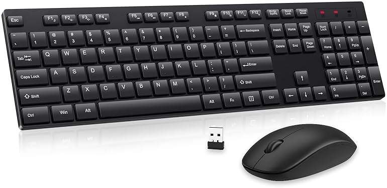 Wireless Keyboard and Mouse Combo, EDJO Silent Full Size Cordless USB Keyboard Mouse, 2.4GHz Lag-Free, Long Battery Life, for Computer, Laptop, PC, Chromebook, Windows (Black, 1 Pack) - Image 1
