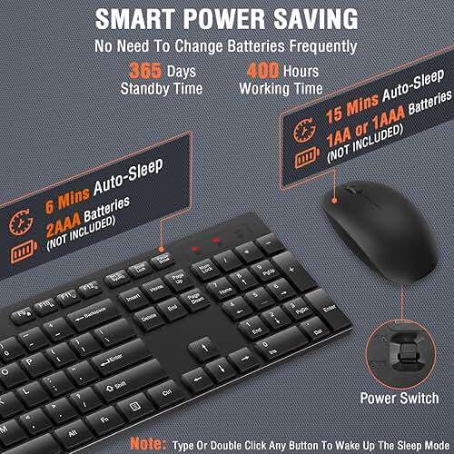 Wireless Keyboard and Mouse Combo, EDJO Silent Full Size Cordless USB Keyboard Mouse, 2.4GHz Lag-Free, Long Battery Life, for Computer, Laptop, PC, Chromebook, Windows (Black, 1 Pack) - Image 4