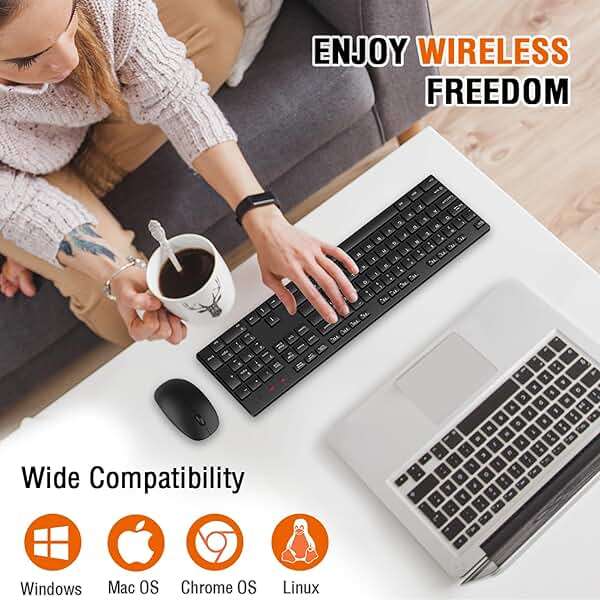 Wireless Keyboard and Mouse Combo, EDJO Silent Full Size Cordless USB Keyboard Mouse, 2.4GHz Lag-Free, Long Battery Life, for Computer, Laptop, PC, Chromebook, Windows (Black, 1 Pack) - Image 8