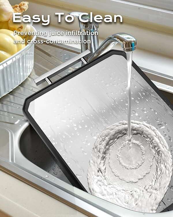 SNOWCLAD Stainless Steel Cutting Board,Double Sided Steel Bread Boards for kitchen,Stainless Steel/Wheat straw pp Large Board for meat,non toxic Chopping,Dishwasher Safe,16 * 11 Inch - Image 6
