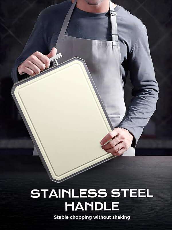 SNOWCLAD Stainless Steel Cutting Board,Double Sided Steel Bread Boards for kitchen,Stainless Steel/Wheat straw pp Large Board for meat,non toxic Chopping,Dishwasher Safe,16 * 11 Inch - Image 7