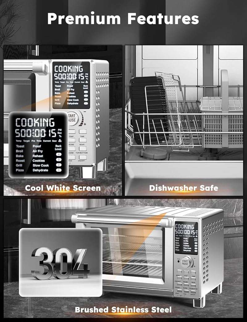Nuwave Bravo XL Pro Air Fryer Toaster Oven with Grill Combo, 2026 New Ultra-Fast Convection System, 35% Crispier, 2X More Even, 142 Presets, 50-500F, Smarter Probe, PFAS Free, 30QT, Stainless Steel - Image 9