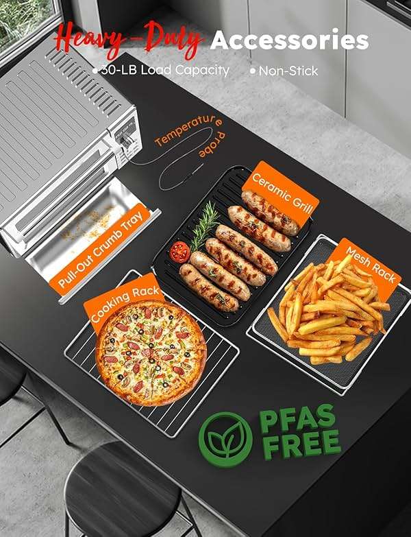 Nuwave Bravo XL Pro Air Fryer Toaster Oven with Grill Combo, 2026 New Ultra-Fast Convection System, 35% Crispier, 2X More Even, 142 Presets, 50-500F, Smarter Probe, PFAS Free, 30QT, Stainless Steel - Image 10