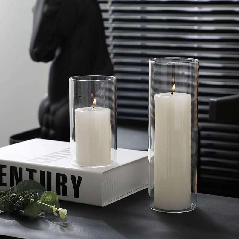 PNJHDZ 24 Pcs White Pillar Candles and Glass Candle Holders Cylinder Candle Vases for Pillar Candles Hurricane Candle Holders Set for Wedding Party, Event, Home Office Decor - Image 8