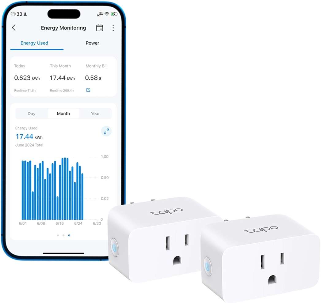 TP-Link 𝗧𝗮𝗽𝗼 Smart Plug Wi-Fi Mini, Energy Monitoring, Compatible with Alexa & Google Home & Samsung SmartThings, Timer, 15A/1800W Max, ETL Certified, 2.4G Wi-Fi Only, Tapo P115(2-Pack) - Image 1