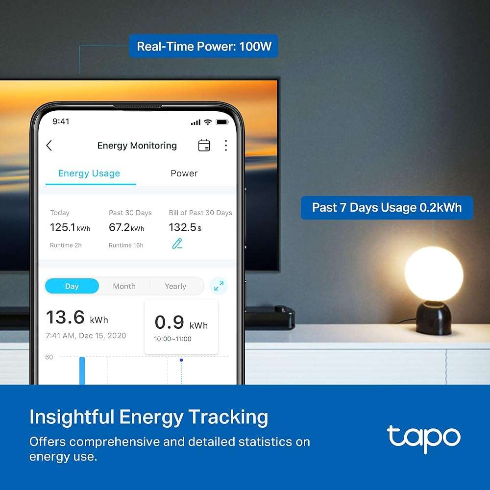 TP-Link 𝗧𝗮𝗽𝗼 Smart Plug Wi-Fi Mini, Energy Monitoring, Compatible with Alexa & Google Home & Samsung SmartThings, Timer, 15A/1800W Max, ETL Certified, 2.4G Wi-Fi Only, Tapo P115(2-Pack) - Image 2