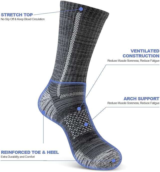 Niorasen Men's Cotton Crew Work Socks, 5 Pairs Cushioned Boot Moisture Athletic Socks for Hiking Sports Running - Image 4