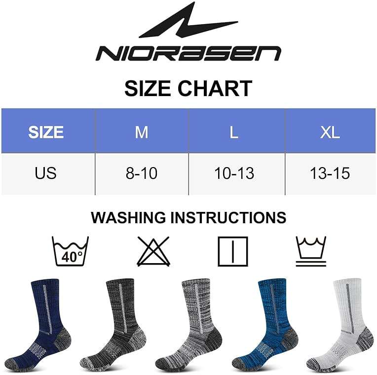 Niorasen Men's Cotton Crew Work Socks, 5 Pairs Cushioned Boot Moisture Athletic Socks for Hiking Sports Running - Image 7