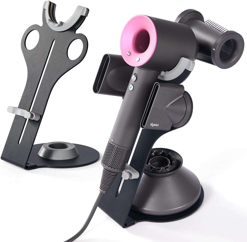 Arondson Hair Dryer Holder for Dyson Supersonic, Magnetic Blow Dryer Holder to Store 5 Hair Dryer Attachments with Power Plug Cable Organizer, Carbon steel Stand - Image 1