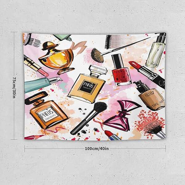 ZhiRain Fashion Tapestry Wall Hanging Cosmetic And Makeup Theme Perfume Lipstick Nail Polish Brush Modern Tapestries Home Decor for Living Room Bedroom Apartment Dorm 30"x40" - Image 2