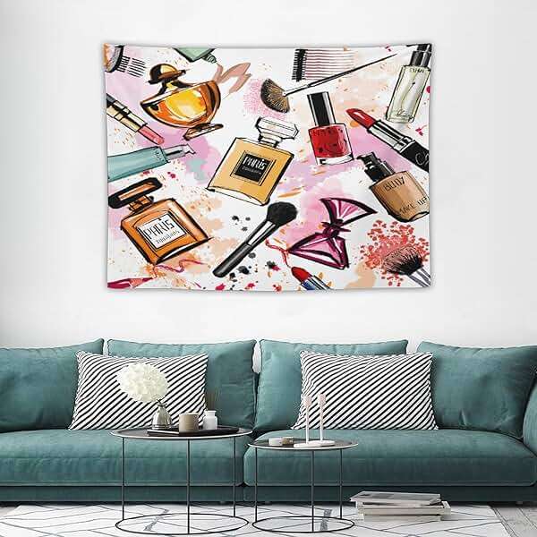 ZhiRain Fashion Tapestry Wall Hanging Cosmetic And Makeup Theme Perfume Lipstick Nail Polish Brush Modern Tapestries Home Decor for Living Room Bedroom Apartment Dorm 30"x40" - Image 3