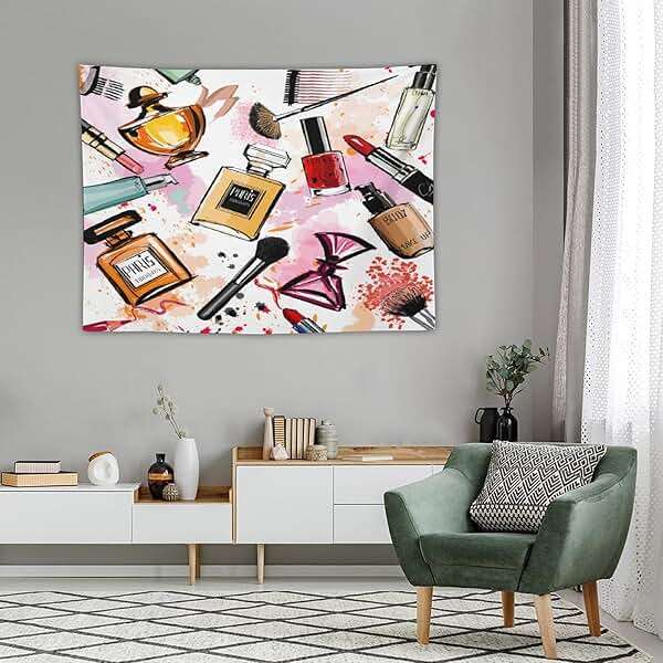 ZhiRain Fashion Tapestry Wall Hanging Cosmetic And Makeup Theme Perfume Lipstick Nail Polish Brush Modern Tapestries Home Decor for Living Room Bedroom Apartment Dorm 30"x40" - Image 4