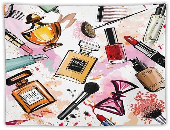 ZhiRain Fashion Tapestry Wall Hanging Cosmetic And Makeup Theme Perfume Lipstick Nail Polish Brush Modern Tapestries Home Decor for Living Room Bedroom Apartment Dorm 30"x40" - Image 5