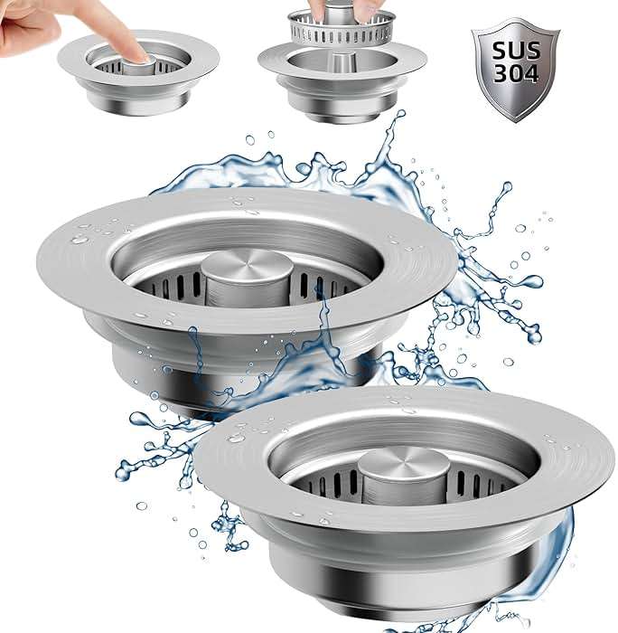 NinjaTiger Kitchen Sink Drain Strainer - 2-Pack Stainless Steel Sink Stopper 3-in-1 Pop-Up Sink Strainer with Anti-Clogging Basket Odor Filter Sink Drain Cover Plug for US Standard 3-1/2 Inch Drain - Image 1