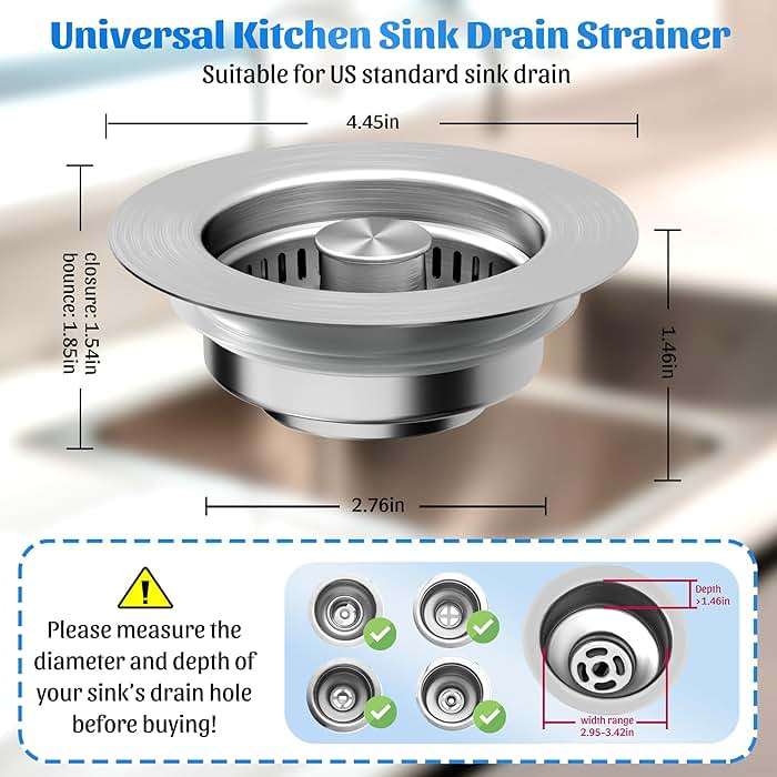 NinjaTiger Kitchen Sink Drain Strainer - 2-Pack Stainless Steel Sink Stopper 3-in-1 Pop-Up Sink Strainer with Anti-Clogging Basket Odor Filter Sink Drain Cover Plug for US Standard 3-1/2 Inch Drain - Image 2