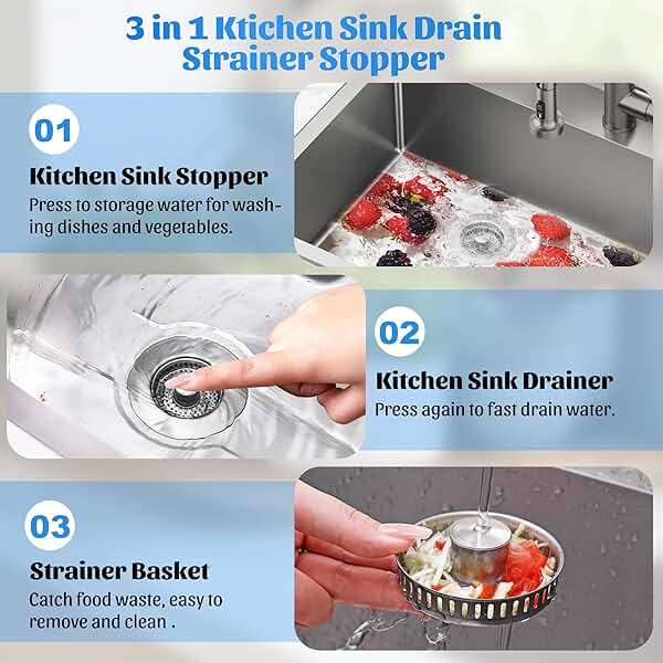 NinjaTiger Kitchen Sink Drain Strainer - 2-Pack Stainless Steel Sink Stopper 3-in-1 Pop-Up Sink Strainer with Anti-Clogging Basket Odor Filter Sink Drain Cover Plug for US Standard 3-1/2 Inch Drain - Image 3