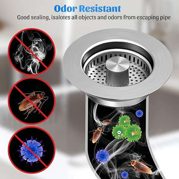 NinjaTiger Kitchen Sink Drain Strainer - 2-Pack Stainless Steel Sink Stopper 3-in-1 Pop-Up Sink Strainer with Anti-Clogging Basket Odor Filter Sink Drain Cover Plug for US Standard 3-1/2 Inch Drain - Image 5