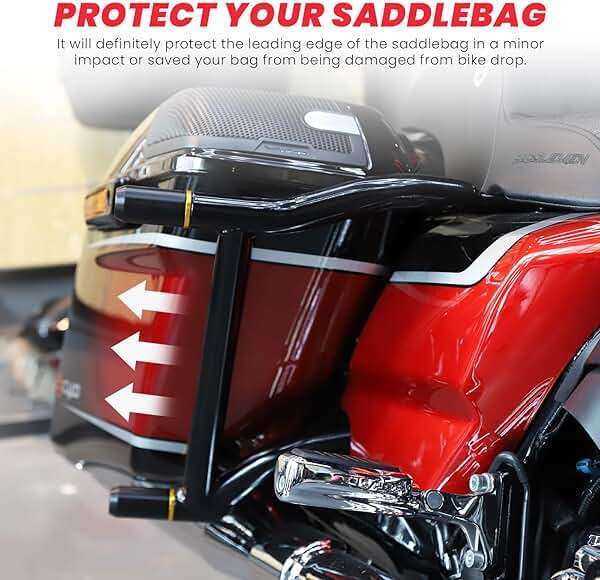 kekykm Saddlebag Guard Crash Bar Bracket compatible with Harley Davidson Touring Street Glide Road Glide Road King Electra Glide Ultra Limited CVO Black Tip Over Bar 2009-2025 - Image 3