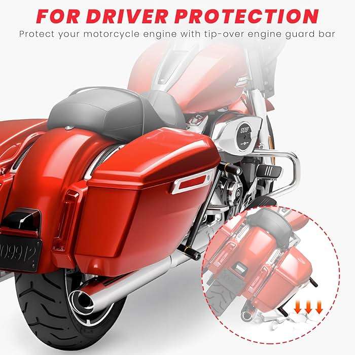 kekykm Saddlebag Guard Crash Bar Bracket compatible with Harley Davidson Touring Street Glide Road Glide Road King Electra Glide Ultra Limited CVO Black Tip Over Bar 2009-2025 - Image 4