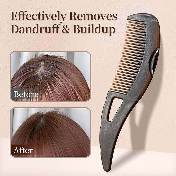 1PCS Dandruff Comb, Stainless Steel Fine Tooth Lice/Flea Comb, Psoriasis Comb, Scalp Oil Buildup Removal Wide Hollow Tooth Button Hairbrush for Scalp Massage Care for Man Women and Kids (Brown) - Image 3